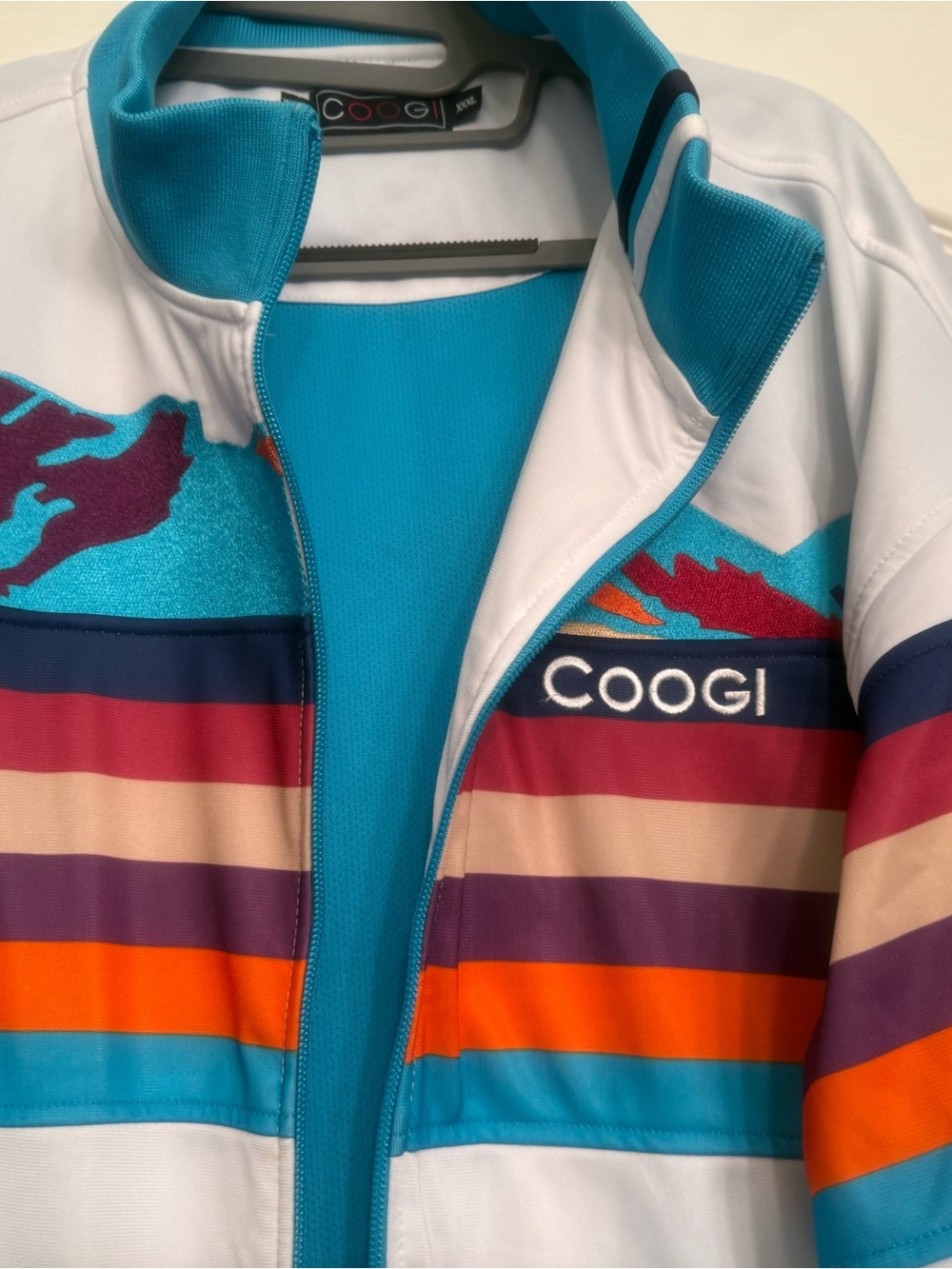 Vintage COOGI Track Jacket Multicolor Striped White Teal Orange Y2K Retro Zip